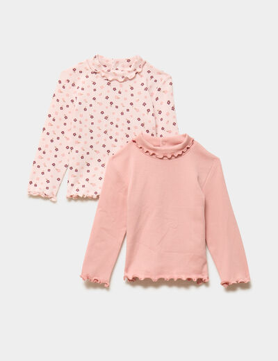 Lot 2 t-shirts sous pulls &agrave; col roul&eacute; rose clair b&eacute;b&eacute; fille