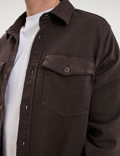 Surchemise droite m&eacute;lange coton stretch marron fonc&eacute; homme