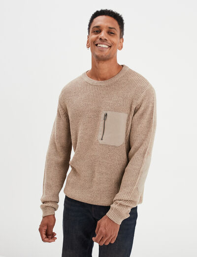 Pull 1 poche buste zippée Liberto taupe homme