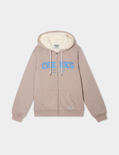 Sweat à capuche doublure effet sherpa beige femme