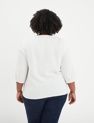 Blouse col tunisien manches 3/4 coton blanc femme grande taille
