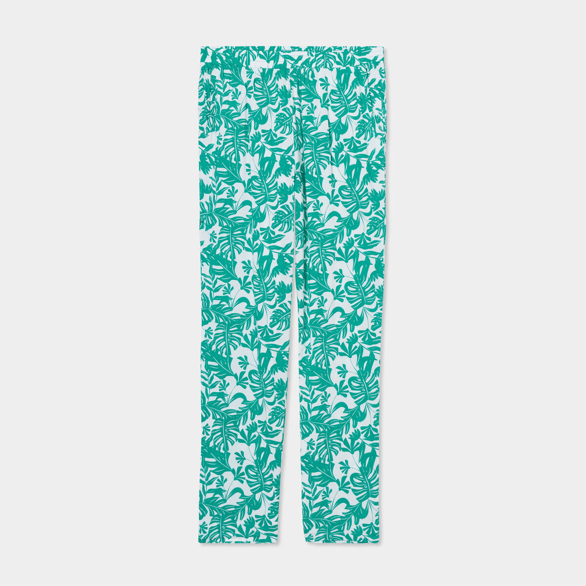 Pantalon de pyjama fluide taille haute vert femme