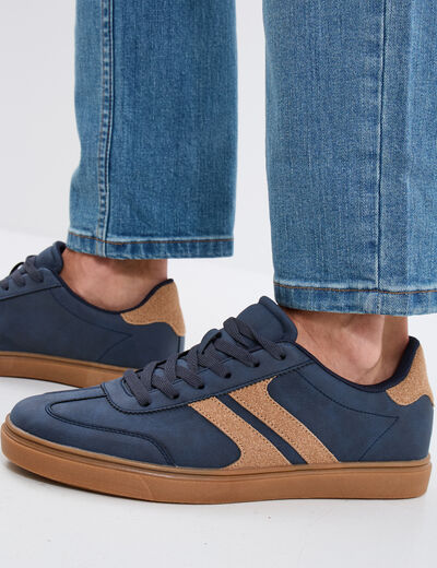 Tennis basses &agrave; lacets bleu marine homme