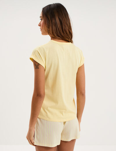 Ensemble pyjama short et t-shirt jaune clair femme