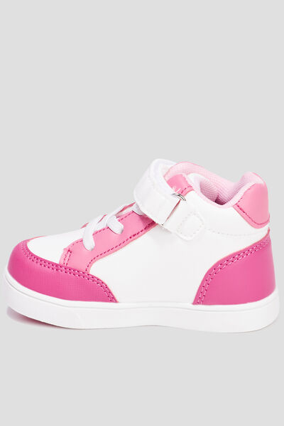 Baskets montantes à scratchs Kicone rose bébé fille