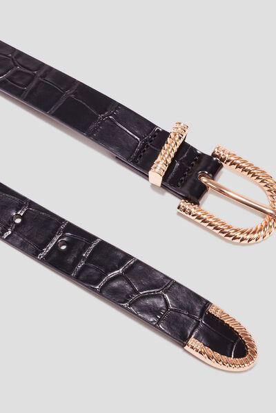 Ceinture aspect croco vernis noir femme