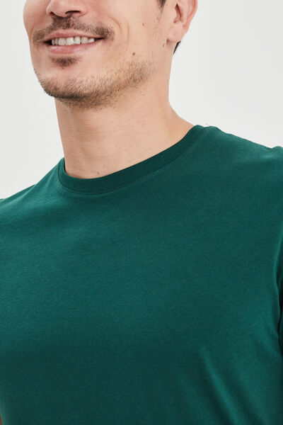 T-shirt droit en coton manches courtes vert fonc&eacute; homme