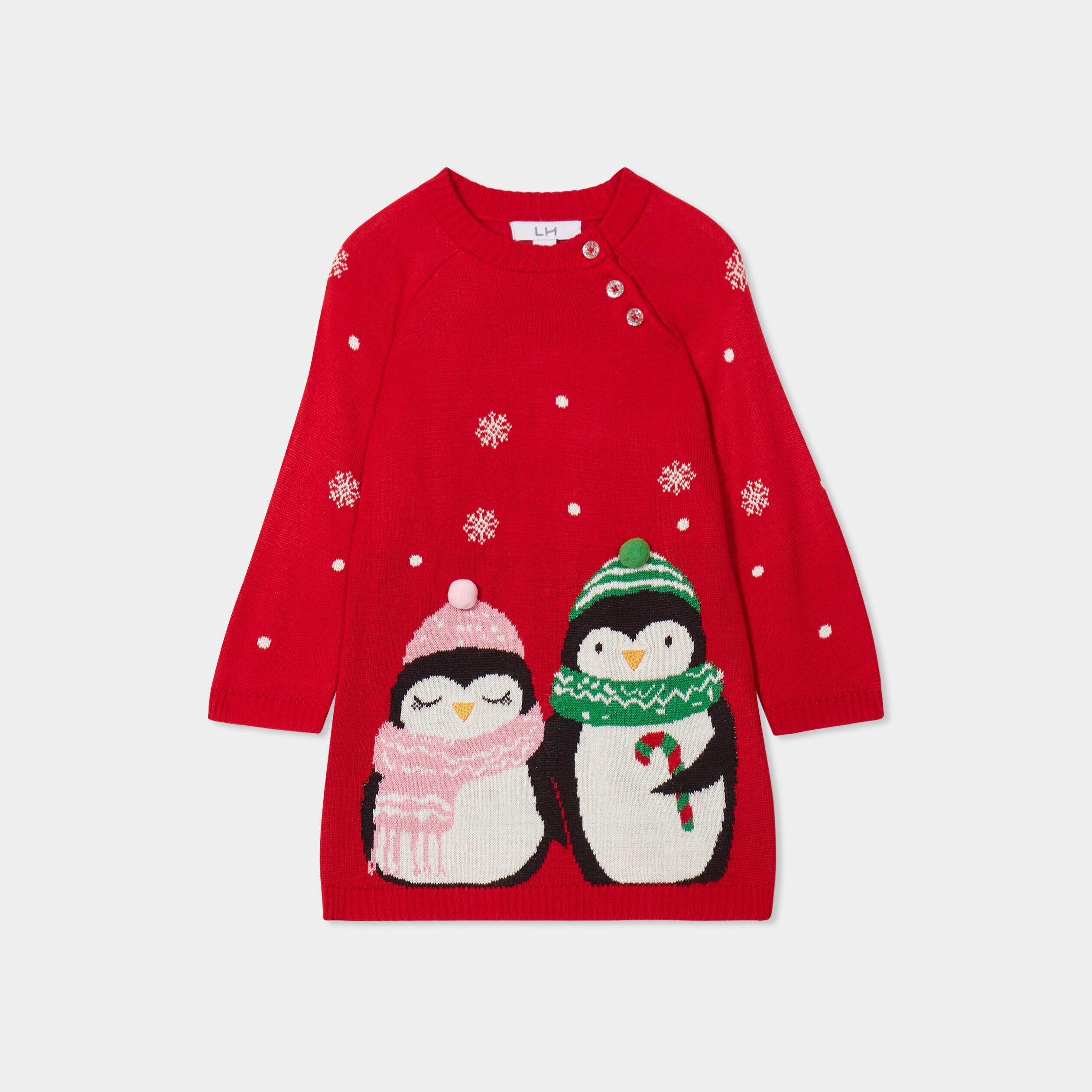 Robe pull Noël col rond manches longues rouge bébé fille LH