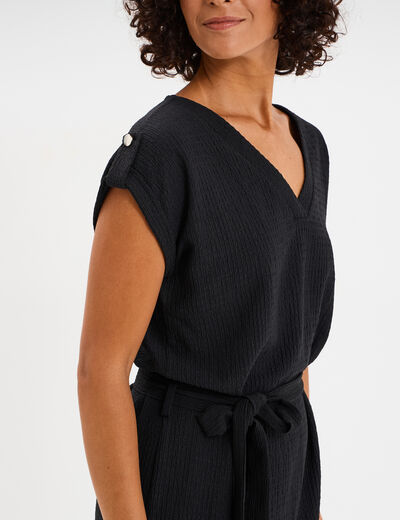 Robe effet gaufr&eacute; manches courtes noir femme