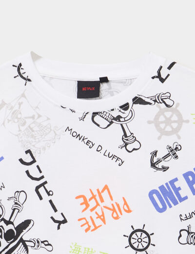 T-shirt manches courtes coton One Piece blanc gar&ccedil;on
