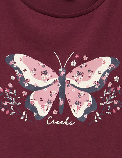 T-shirt smocké manches longues coton bordeaux fille