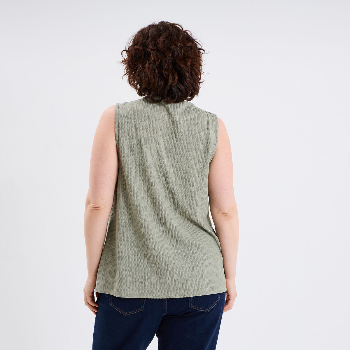 Débardeur fluide effet gauffré vert kaki femme grande taille