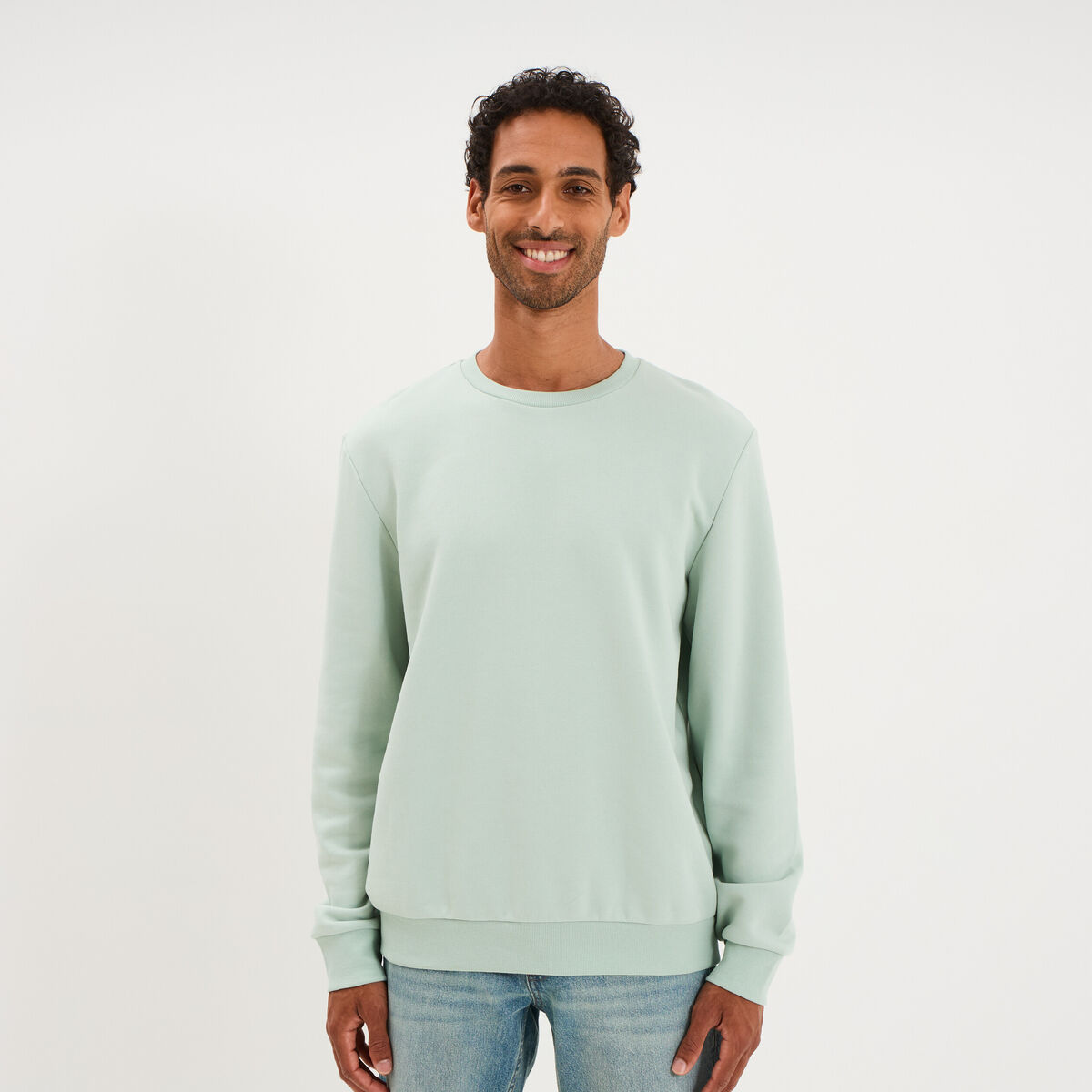 Sweat molleton col rond vert pastel homme