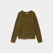 Pull col V ajour&eacute; manches longues vert olive femme