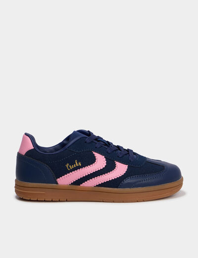 Baskets &agrave; lacets mix mati&egrave;res bleu marine fille