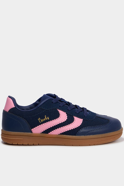 Baskets &agrave; lacets mix mati&egrave;res bleu marine fille