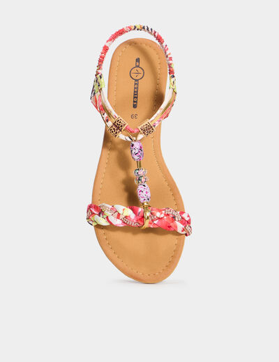Sandales foulard et perles &eacute;lastiqu&eacute;es rouge femme