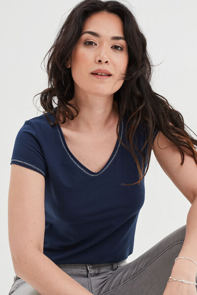 T-shirt manches courtes ajusté bleu marine femme