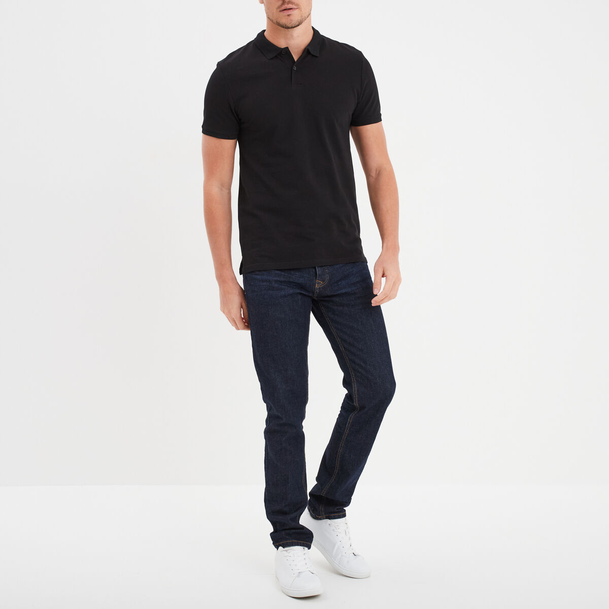 Polo en coton manches courtes noir homme