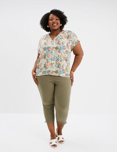Blouse col en V manches courtes blanc femme grande taille