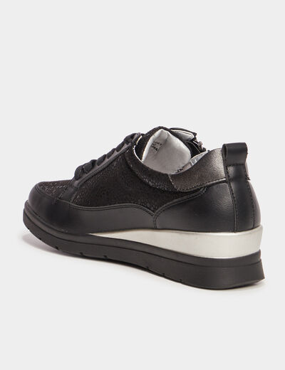 Tennis basses pied large Confortissimo noir femme