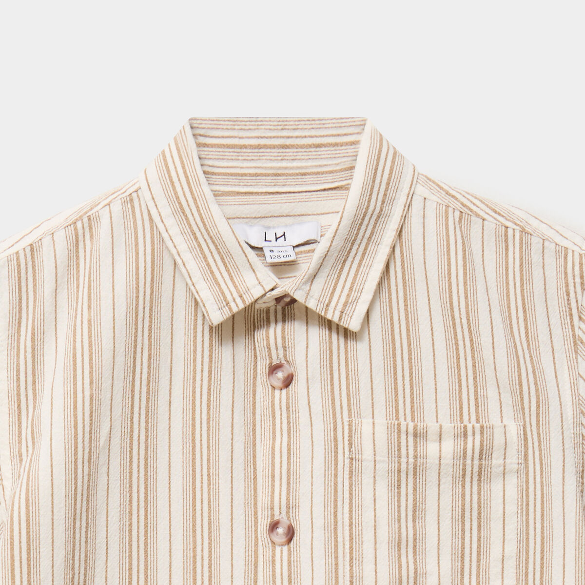 Chemise droite manches courtes coton marron gar&ccedil;on