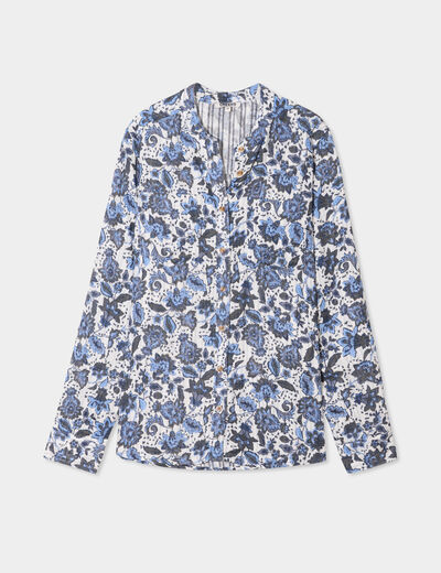Chemise manches longues col mao blanc femme