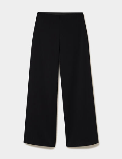 Pantalon large fluide taille haute noir femme