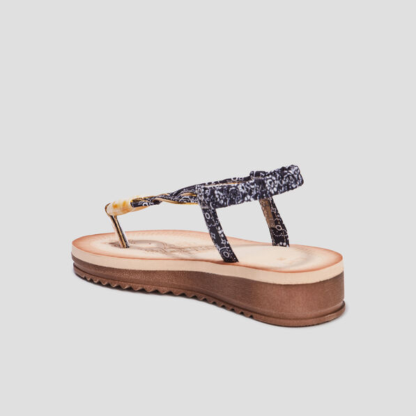 Sandales compensées entredoigts bijoux noir femme