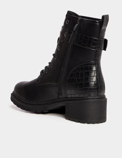 Bottines croco crantées avec boucles noir femme