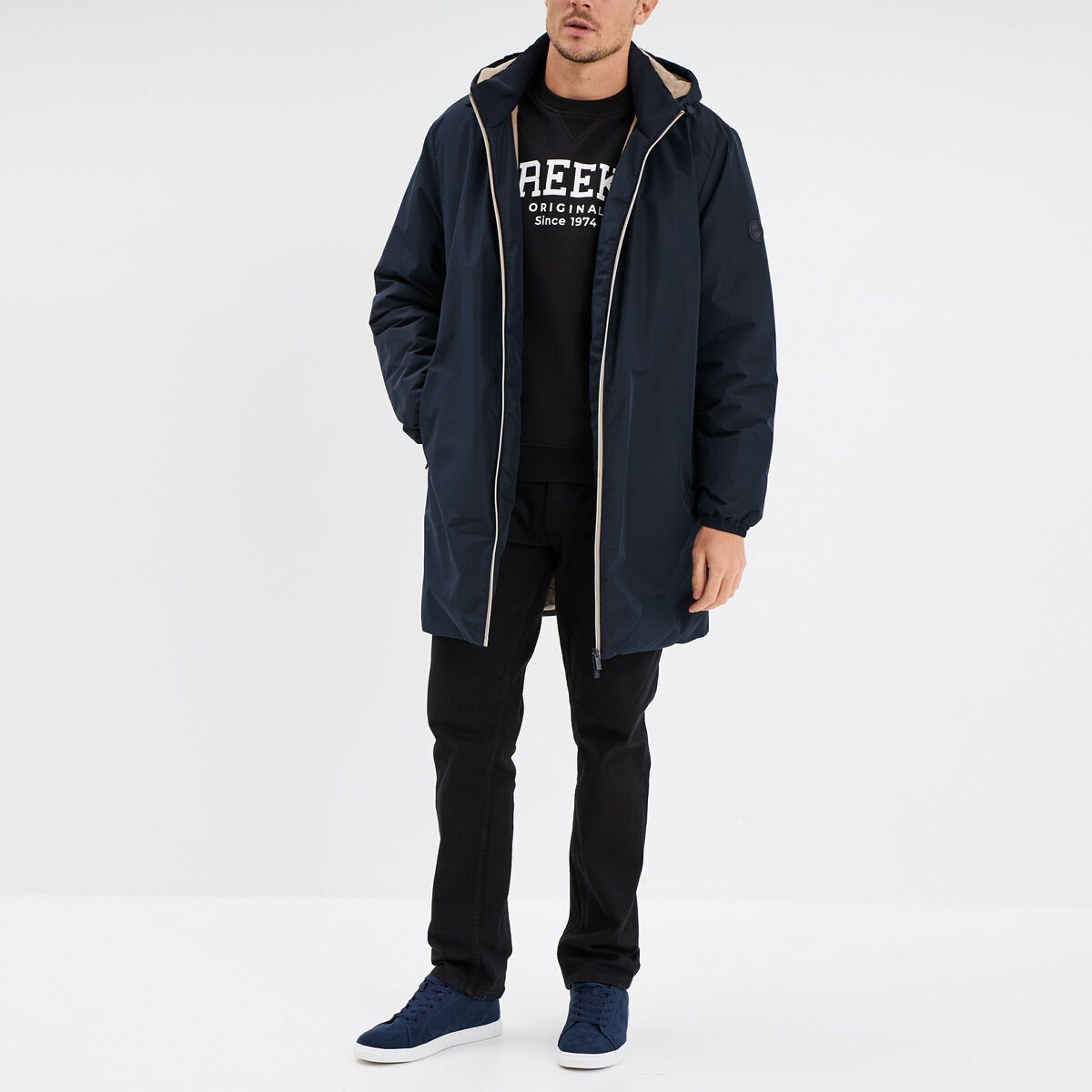 Sweat col rond manches longues Creeks noir homme