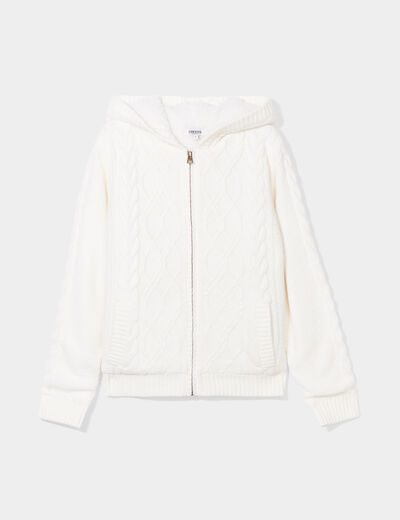 Sweat zippé doublure effet sherpa ecru femme