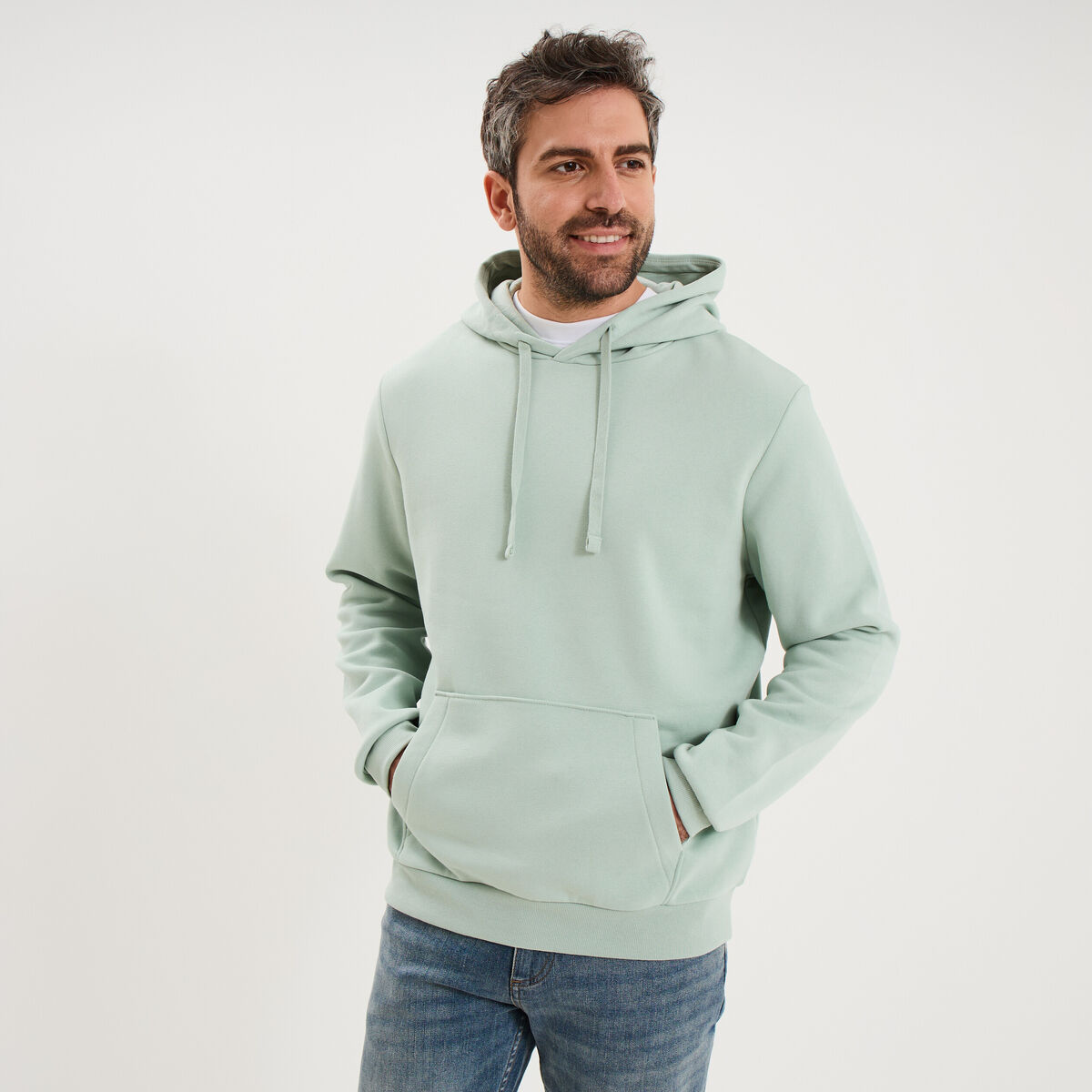 Sweat molleton &agrave; capuche hoodie vert pastel homme