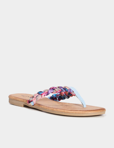Mules plates d&eacute;tails foulard bleu femme