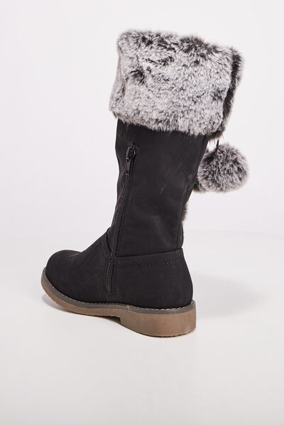 Bottes avec pompons noir fille