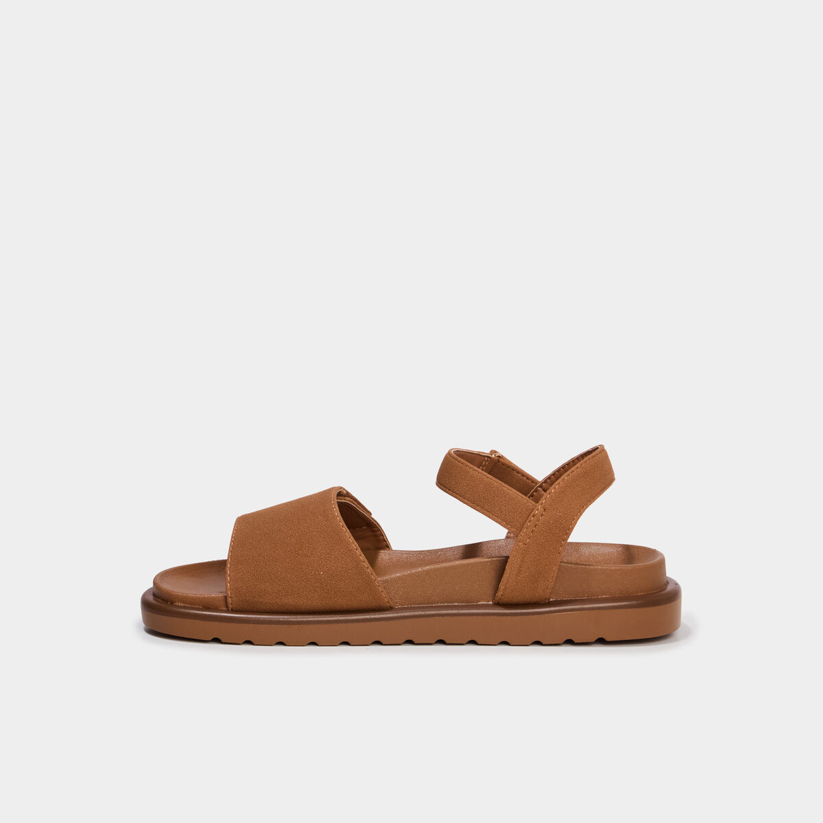 Sandales &agrave; scratchs effet su&eacute;dine marron femme