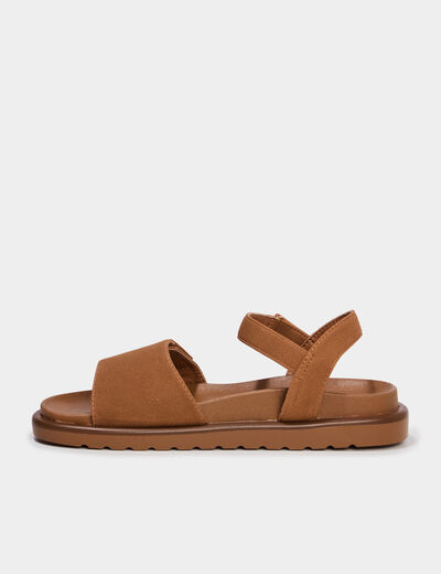 Sandales &agrave; scratchs effet su&eacute;dine marron femme
