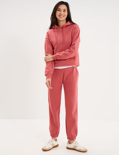 Sweat hoodie 1 poche &agrave; capuche vieux rose femme