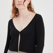 Gilet court manches longues col en V noir femme