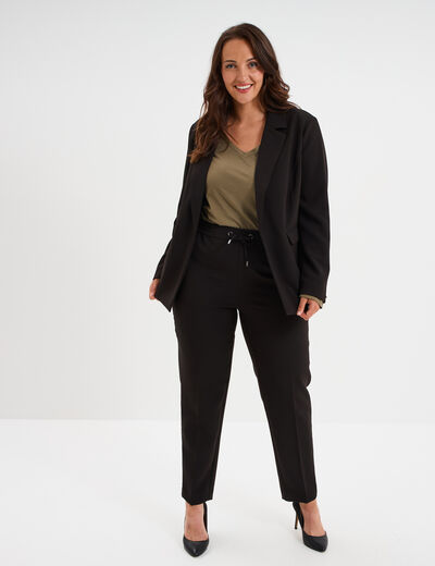 Pantalon slim taille élastiquée noir femme grande taille