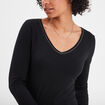T-shirt manches longues col en V coton noir femme