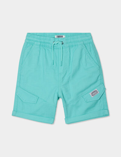 Short cargo regular coton vert turquoise garçon