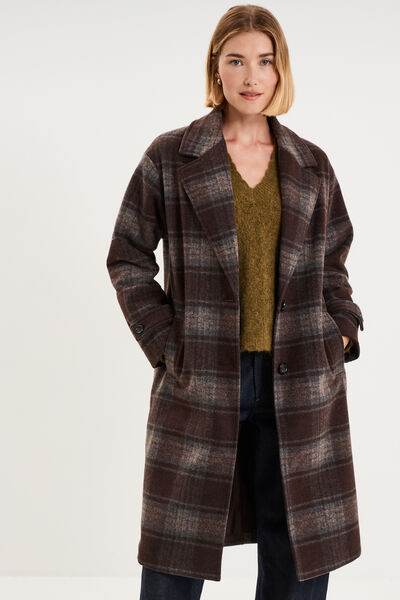 Manteau long oversize boutonn&eacute; marron chocolat femme