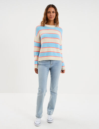 Pull col rond manches longues ecru femme
