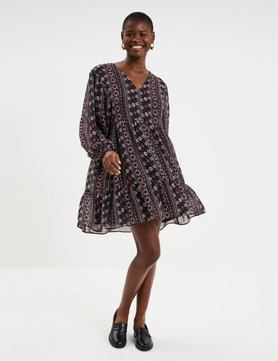 Robe fluide manches longues noir femme