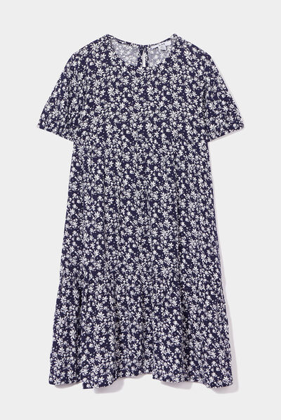 Robe longue trapèze manches ballons bleu marine fille