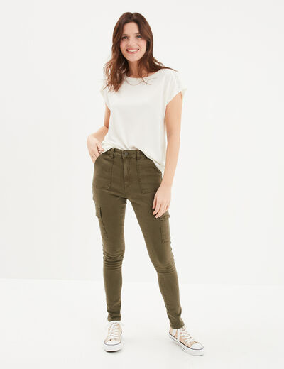 Pantalon cargo skinny 7/8ème Liberto vert kaki femme