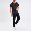 T-shirt col tunisien manches courte gris fonc&eacute; homme