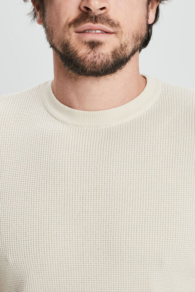 Pull avec col rond à relief creme homme