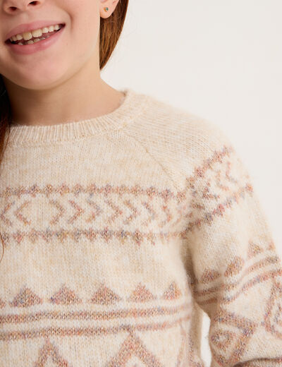 Pull col rond manches longues ecru fille